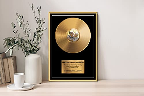 Oedim Regalo Original Placa Metacrilato Disco de Oro Personalizado, Fabricado en Metacrilato 4mm, 19,5 x 28,2cm, Efecto Espejo, Sin Apoyo
