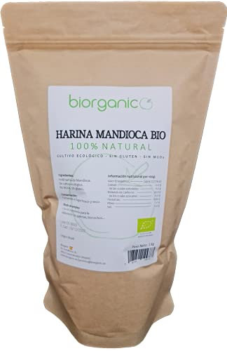 Biorganic Harina de Yuca Bio SIN GLUTEN 1Kg - 100% natural. Mandioca. De cultivo Ecológico de Brasil. Producto Premium.
