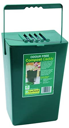 Green Odourless Kitchen Compost Caddy Food Waste Bin With Carbon Filter Lid Carry Handle (9Litre (Medium))