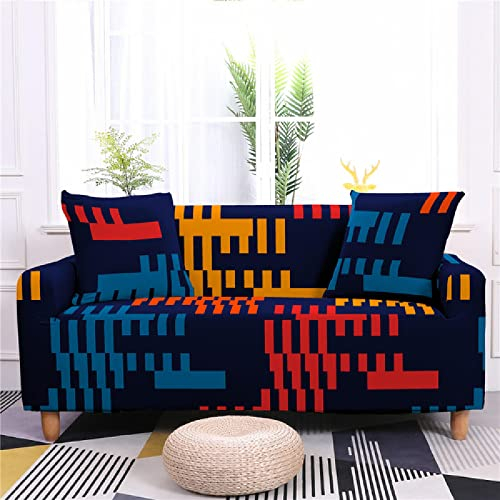 Sofabezug Ecksofa Marineblaue Geometrie Sofaüberwurf Sofa Überzug Stretchy Couchbezug Sofa Bezug Ecksofa Überwurf Sofabezüge Antirutsch Sofahusse Jacquard Sofaüberzug 4 Places (235cm-300cm)