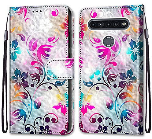 Mo-Somnus Kompatibel mit LG K41S /LG K51S Hülle, Leder Handyhülle mit Kartenfach Geld Slot Ständer PU Ledertasche TPU Bumper Wallet Flip Brieftasche Magnetische Schutzhülle Case Etui (Blume 1)