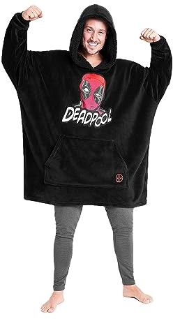 Avengers Übergroße Herren Hoodie Decke mit Ärmeln - Stitch Oversized Kapuzenpullover Fleece Tragbare Decken für Teenager - Geschenke für Fans (Schwarz/Rot)