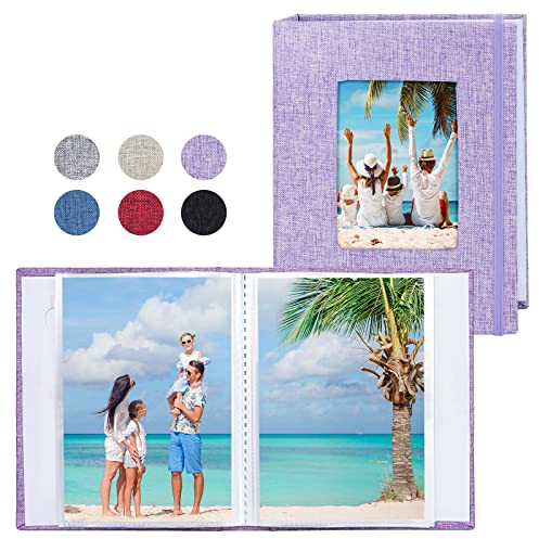 Vienrose Fotoalben Klein 10x15 Fotos 2 Pack Leinen Cover mit Frontfenster, Einsteckalbum 26 Seiten mit 52 Fotos, Aufbewahrung von Kunstwerken oder Postkarten