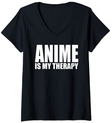 Damen Anime Is My Therapy Lustige japanische Comic-Armbanduhr T-Shirt mit V-Ausschnitt