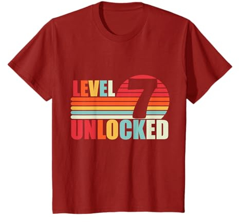 Vintage Retro 7 Year Old 7th Birthday 7th Level Unlocked T-Shirt