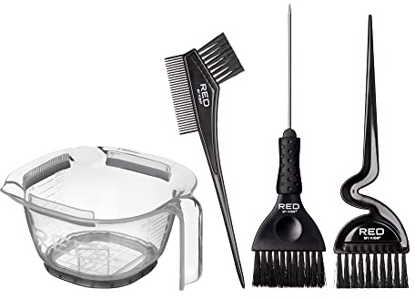 Red by Kiss Hair Coloring Kit, Hair Bleach Set - Mixing Bowl & Dye Brush (3PCS)