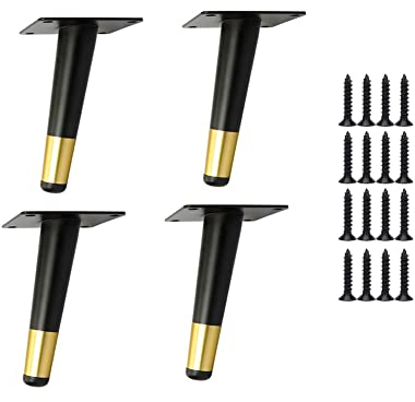 Lokatall Lot de 4 pieds de meubles modernes en métal robuste de 10,2 cm pour canapé, placard, lit, table basse (noir + or)