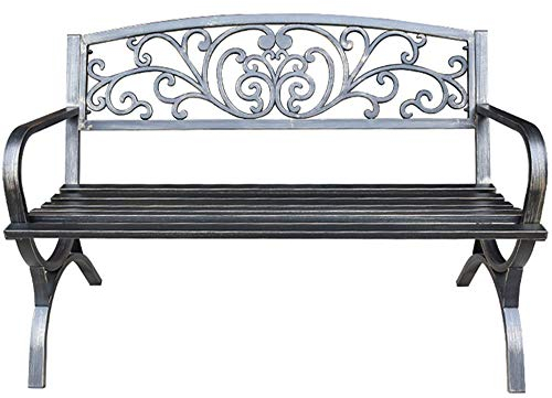 Outdoor-Produkt Parkbänke für den Außenbereich, Gusseisen-Metall-Gartenbank, Wintergarten, Terrasse, Rasen oder Gartensitz, 2-Sitzer, bronzefarbene Tischbeine
