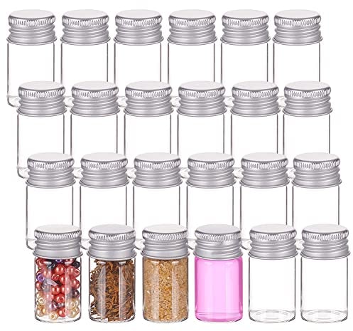 BENECREAT 24 paquet de Mini Pots Cosmétiques Vides en Verre de 8 ml / 0.27 oz Petits Flacons Transparents Bouteilles en Verre Vides avec Bouchons en Aluminium Vissés pour Souhaitant une Bouteille