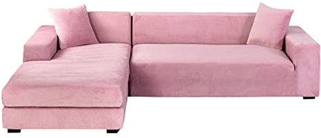 GUYIRT Velluto Copridivano Con Penisola, 2 Pezzi Elasticizzati Copridivano Angolare Con Penisola Antiscivolo Telo Copridivano Angolare Morbida Protezione Per Mobili-rosa-4+4 posti