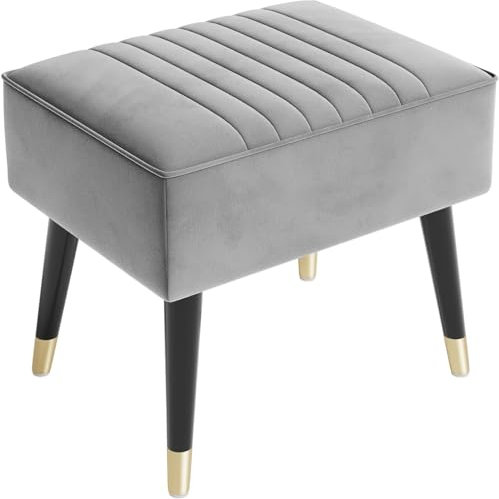 Vesgantti Repose-Pieds Salon en Velours Tabouret Pouf Ottoman avec Pieds en Métal pour Salon Chambre Salle de Séjour 52 x 40 x 47 cm - Gris