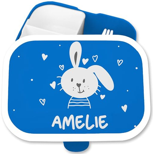 Brotdose Kinder Campus für Mepal - Hasen - Weißer Hase Langohr Bunny Rabbit - 750 ml - Blau - brotdosen kindergarten hasenmotiv brotzeitbox personalisierte tiere fächern mädchen tier kita name