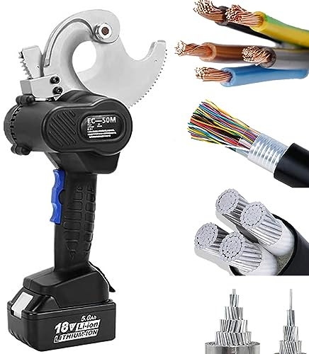 XDLYWUZIQ Coupe-Fil électrique à Cliquet De 50 Mm/65 Mm, Coupe-Câble Hydraulique Alimenté par Batterie, Outil De Coupe De Fil électrique pour Câble CU/Al Et Câble Blindé avec 2 Vitesses,50mm