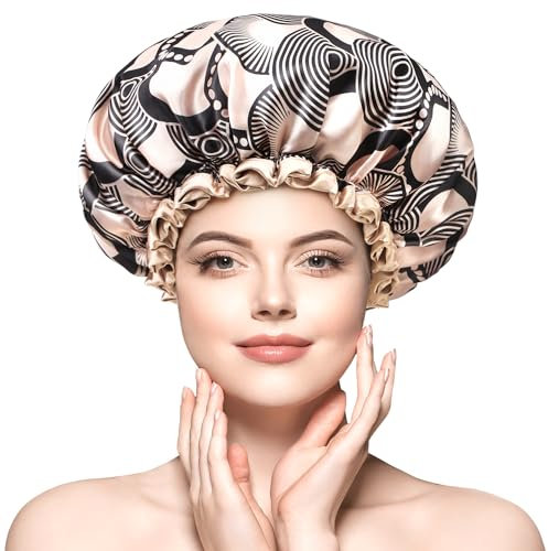 mikimini Duschhaube für Damen, Wiederverwendbare Wasserdichte Badekappe, Ideal für Kurzes bis Mittellanges Haar, Elegante Champagner-Duschhaube für einen Hauch von Luxus