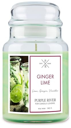 Purple River Große Duftkerze im Glas mit Deckel | Ginger Lime | Duftkerze Frisch | Kerzen lange Brenndauer | Sojawachskerze | Raumduft für Zuhause