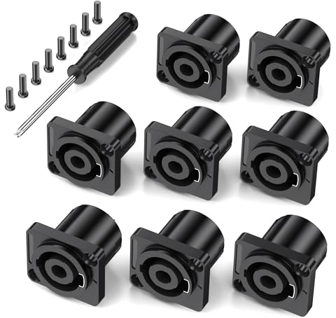 Jumwa 8Pack 4 Pole Speakon Panel Twist Lock Speaker Connector Socket Square Panel Jack Mount Compatible with Neutrik Speakon NL4MP, NL4MPR, NL4FC, NL4FX, NLT4X, NL4 Series, NL2FC, Type6