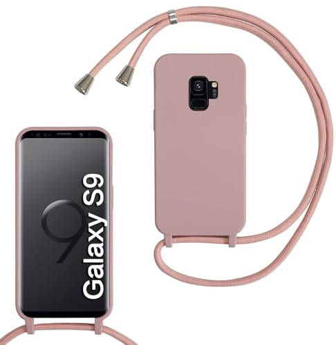 SLWYF Kompatibel mit Samsung Galaxy S9 Hülle, Handykette Hülle Silikon Seil Necklace Handyhülle mit Kordel Tasche TPU Bumper Schutzhülle für Galaxy S9 - Sandpulver