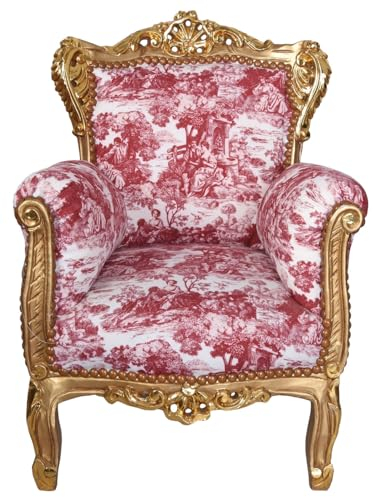 Kindersessel Antik Sessel Stuhl Kinderstuhl Toile de Jouy Gold 56cm cat583a61 Palazzo Exklusiv