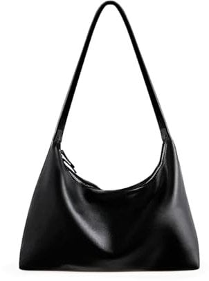 Hobo-Tasche aus Leder für Damen, klein, weich, schulterfrei, lässig, mit doppeltem Reißverschluss, Design 2024, Schwarz