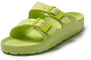 JOMIX Pantoletten Damen Sommer Badeschuhe mit Fussbett Flache Bunte Rutschfest Badelatschen Meer Pool Strand Schwimmen Schnalle Schlappen (Grün, 40 EU)