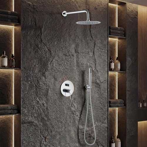 IMEX - Colonne de Douche Encastrée Salle de Bain Chrome | Colonne Douche Encastrable Laiton | Pommeau Douche Anti Calcaire en Acier Inoxydable S.304 | Série Line