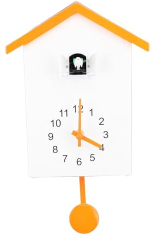 Luocute Kuckuckswanduhr, Vintage, Große Holzwanduhr, Gartenhaus, Kuckucksvogelstimmen Rufen Holzkuckucksuhr mit Kuckucksuhr, Vogelhaus, für Wandkunst, Heimbüro-Dekoration (Orangefarbenes