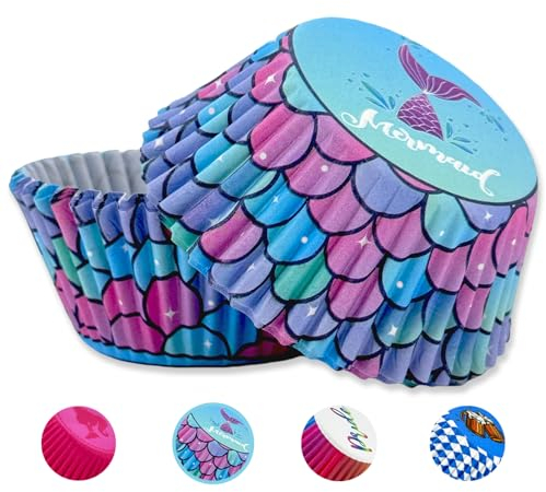 100Stück Muffinförmchen Papier,Meerjungfrau Muffins Backförmchen, Papierbackförmchen Backformen Muffin Cupcake Formen Papier Fällen Liners Wrapper Förmchen für Backen Dessert Party Geburtstag Hochzeit