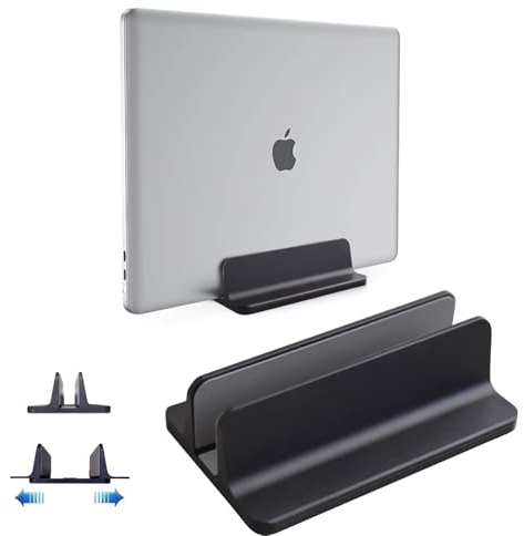 Willdone Support Vertical pour Ordinateur Portable en Aluminium réglable pour MacBook Pro/Air, iPad, Samsung, Huawei, Surface, Dell, HP, Lenovo et Autres (Noir)