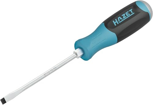 HAZET Schraubendreher 811S-70, Schlitz Profil, SW 1,2 x 7 mm, Rundklinge | Abtrieb Schlitz Profil, Klinge mattverchromt, Spitze brüniert, Antriebs-Sechskant 10 mm, Länge l1 125 mm, Länge l2 225 mm