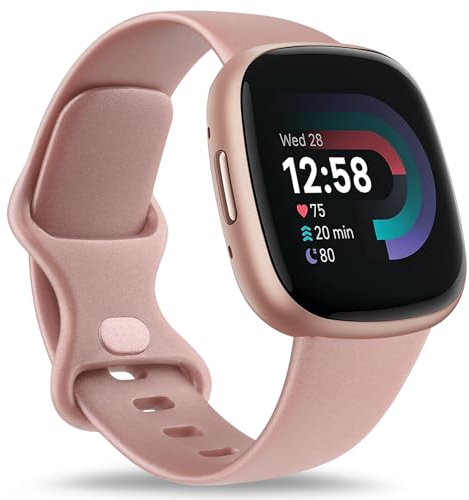Mugust Armband für Fitbit Versa 4, Sense und Sense 2 - Weiches Silikon Sport Ersatzband für Damen und Herren (Small, Roségold)