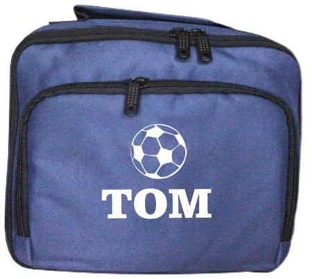 PROSTYLE SPORTS Personalised Lunch Bag Childrens School Insulated Snack Box for Kids Boys and Girls (Navy (Football))