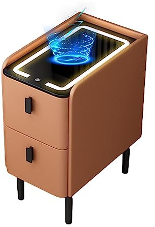 CuNtoHHH Nachttisch mit kabelloser Aufladung, Nachttisch mit 3-farbigen Lichtern – Schrank mit 2 Schubladen für Schlafzimmer – modern, funktional und elegant