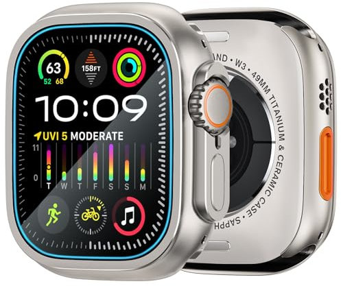 Fundas metálicas y protectores de pantalla para Apple Watch 49 mm Ultra 1 y Ultra 2 (titanio dorado)