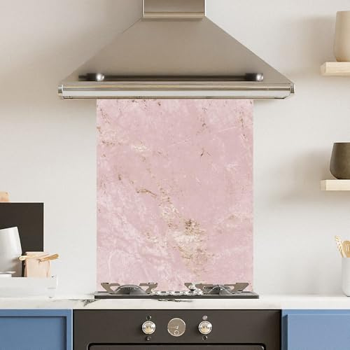 Toughened 6mm Glass Kitchen Splashback 60 x 75cm Pink Gold Marble - Polished Heat Resistant Back Splash for Cookers Hob