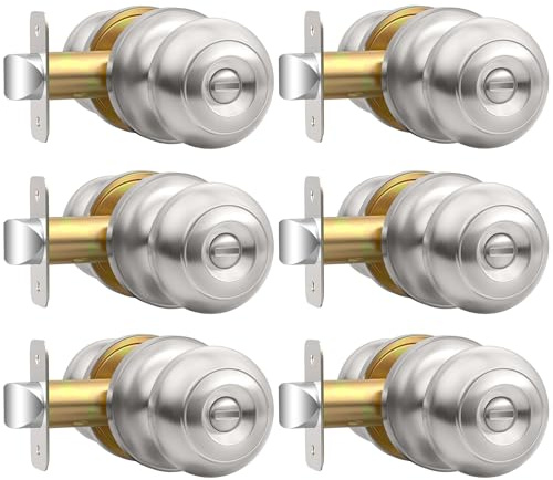 AEEKEL Türknauf für Privatsphäre, gebürstetes Nickel, schlüssellose Schlösser, Set (6 Stück), Schlafzimmer, Badezimmer, Türknauf mit Schloss, wendbar für links/rechts Türgriff