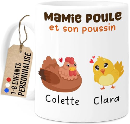 Cupdarling® Mug Mamie avec 1-8 Petits-Enfants Personnalisé - Mamie Poule - Tasse Cadeau Grand-Mère - Cadeau Fête Des Grand-Mères - Anniversaire Mamie - 330 mL Céramique - 1 Poussin