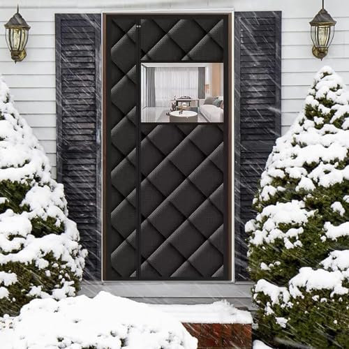Magnetic Thermal Insulated Door Curtain, Side Opening Magnetic Screen Door, soundproof Door Cover,Upgrade Thermal Door Cover, Cold and Noise Proof(Black,W95*H190)