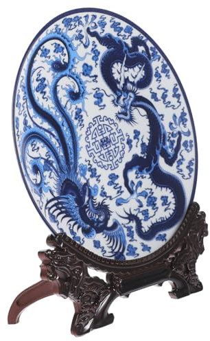 PRETYZOOM Blue and White Porcelain Decorative Plate Chinese Style Ceramic Tray Ornament for Home Decor Snack Tray for Display Stand
