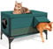 Elevated Base Heated Cat House, Insulated Outdoor Cat Shelter with Two Exits, Cat House for Outside Winter with Safe Escape Door & Magnetic Lock, Weatherproof, for Feral Barn Cat malachite green L