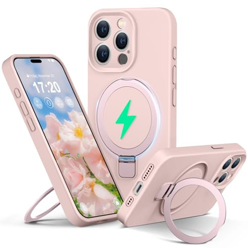 PuyaTeya Custodia in silicone liquido per iPhone 15 Pro MAX con supporto magnetico ad anello, protezione migliorata per l'obiettivo della fotocamera, resistente agli urti, rivestimento in microfibra