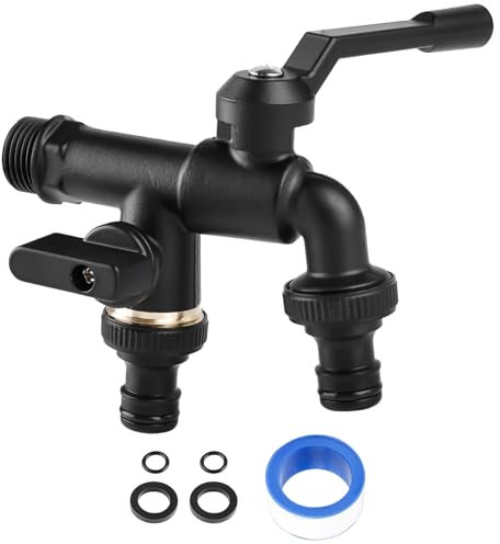 Rubinetto da giardino da 3/4 pollici, doppio rubinetto in ottone antiruggine e antigelo, valvola di scarico da 3/4 pollici, rubinetto esterno antigelo per giardino, lavatrice, acqua piovana, nero