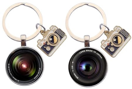 HCHES Porte-clés avec objectif d'appareil photo avec verre convexité pour appareil photo reflex numérique, sac à dos, cadeau pour amateur de photographe, Argenté., 2.5cm