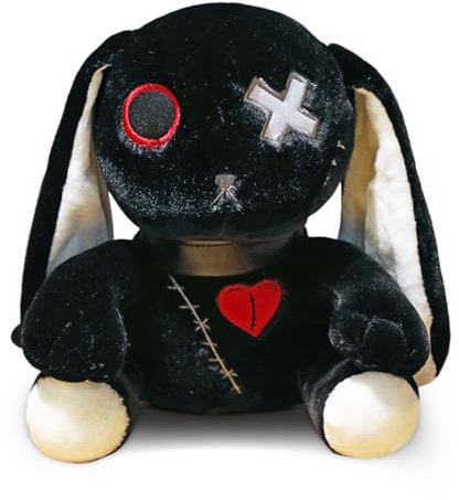 Gruseliger Gothic-Plüschhase, 12 Zoll großes verrücktes Kaninchen-Plüschtier, gruselige Hasenpuppe mit langen Ohren, Stofftierpuppe für Ostern, Halloween, Weihnachten, Geburtstagsgeschenk (Schwarz)