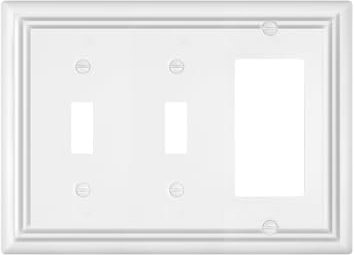 ZILLSEA Pure White 2 Toggle/1 Decorator Wall Plates, 1-Pack Combo Double Toggle/Single Rocker Switch Plates, Durable Metal, 3-Gang, 6.77''*4.88'', Midsize
