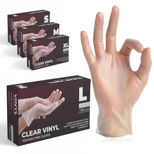 The Real Touch Vinyl Multi-Purpose Gloves, Powder Free, Disposable, Extra Strong - Box of 1000 - Clear