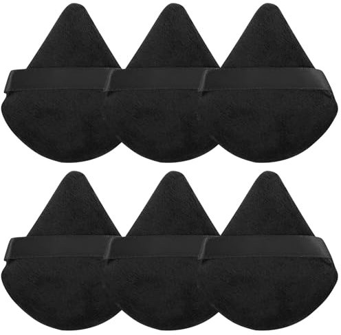 Lot de 6 houppettes triangulaires douces et lavables en velours pour poudre libre, fond de teint cosmétique, outil de maquillage sec et humide pour le visage et le corps Noir