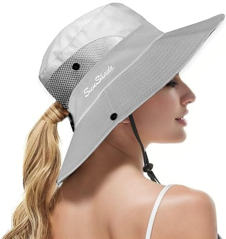 MSIHEY Sonnenhut Damen Sommer UV Schutz 50, Verstellbarer Wanderhut für Angeln, Wandern, Strand, Bergsteigen, Hellgrau
