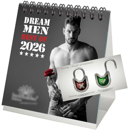 Sexy Dream Men Tischkalender 10cm x 10cm für 2026 Erotik Männer Mann - Inhalt: 1x Kalender 1x Weihnachtsanhänger 1x Grußanhänger (gesamt 3 Teile)