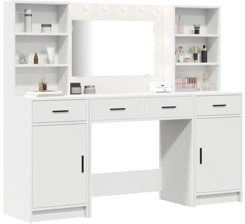 vidaXL Schminktischset mit LED 3 STK. Weiß Holzwerkstoff | Jede Menge Schubladen, um alles ordentlich zu halten, Modernes Aussehen, das zu jeder Einrichtung passt,