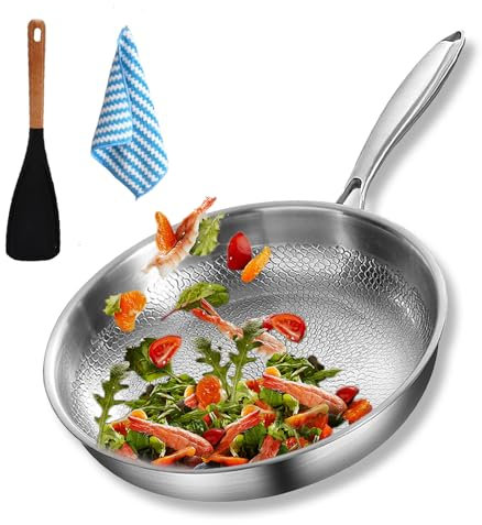 Vgpbphj Siraatsk - Sartén martillada de titanio Pro con tapa, 2025 ultra duradera, antiadherente, sin revestimiento, utensilios de cocina gruesos resistentes a los arañazos, calentamiento uniforme